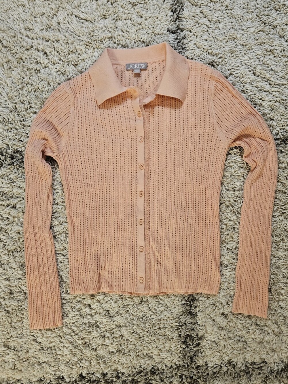 J. Crew Peach Button-Front Collared Pointelle Knit Shirt